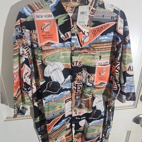 Reyn Spooner Blue and Black Casual Button Down Shirt with Vintage Print - Picture 1 of 2